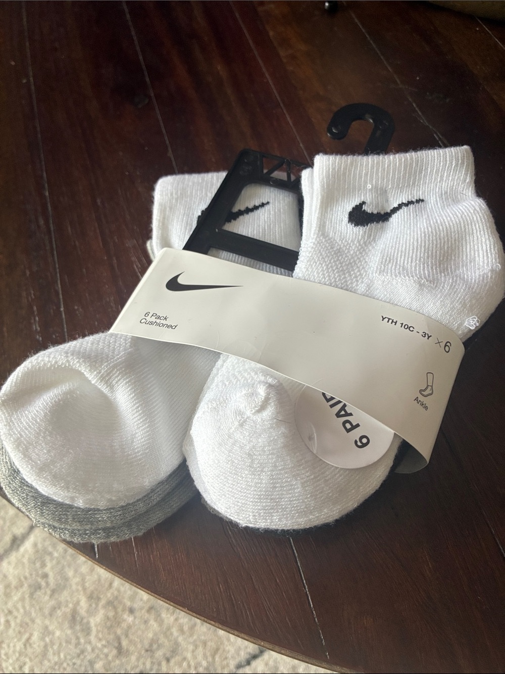 Nike White & Gray Youth Cushioned Ankle Socks - 6 Pack